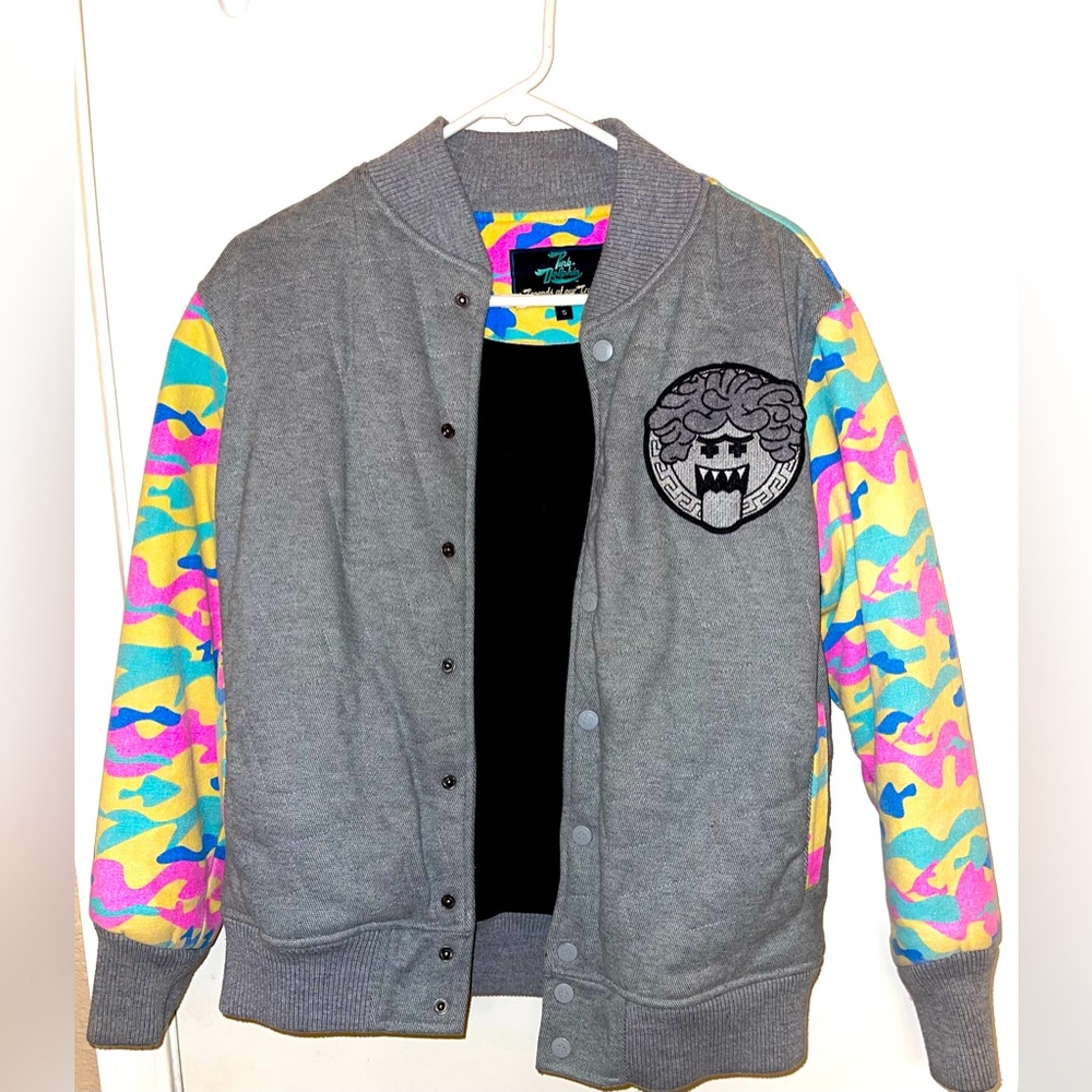 Pink dolphin letterman’s jacket